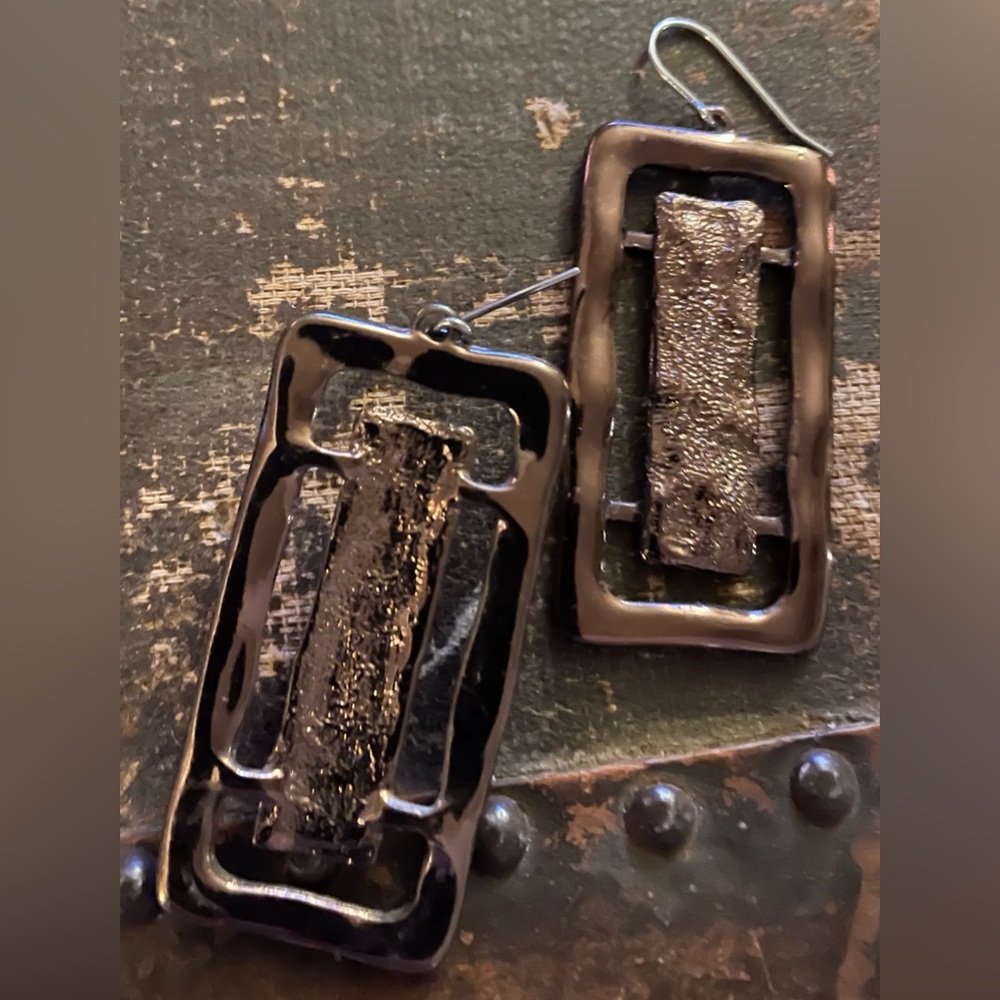 Metallic Rectangular Dangle Earrings - Picture 2 of 4